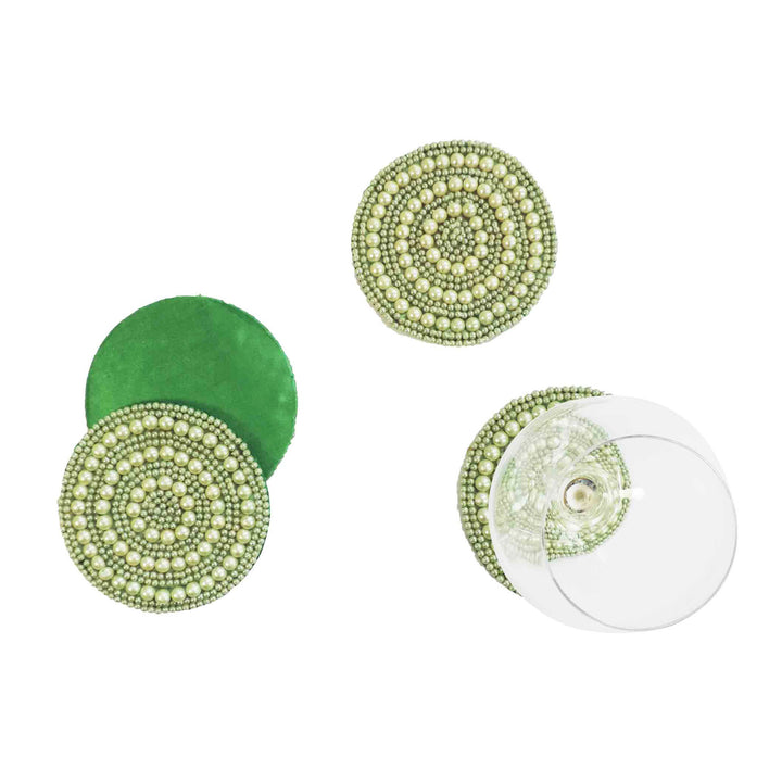 Full Circle Embroidered Coaster/ set of 6 / 4" Round/Pale Green