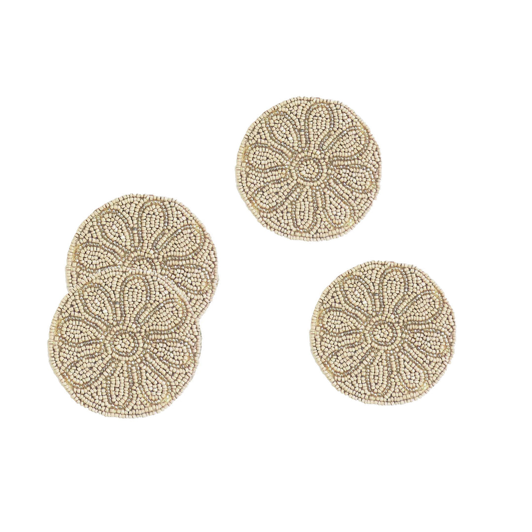 Petal Impressions Embroidered Coaster/ set of 6 / 4" Round/Dusty Pink