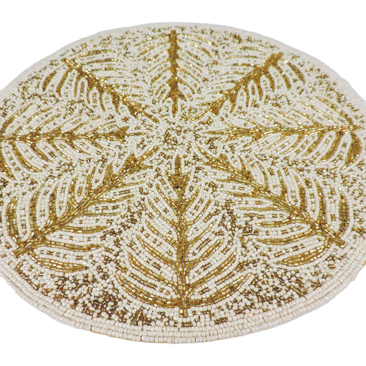 Cream & Gold Glass Bead Embroidered Tree of Life Placemats, Chargers / Set of 2 - trunkin.in