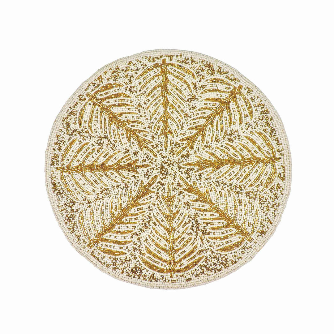 Cream & Gold Glass Bead Embroidered Tree of Life Placemats, Chargers / Set of 2 - trunkin.in