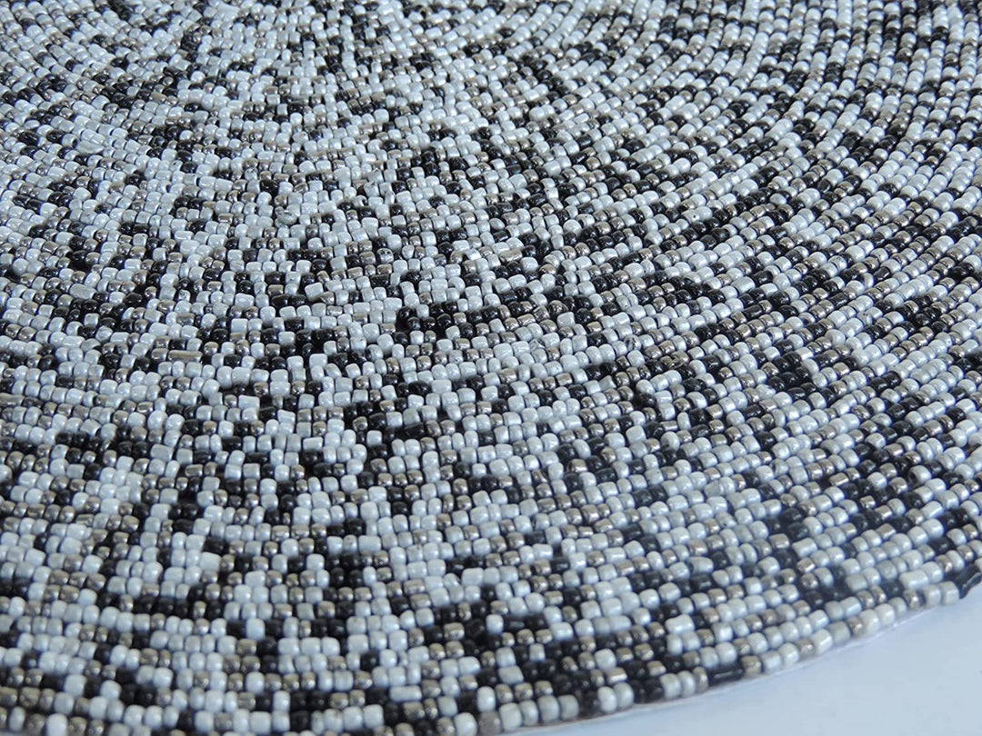Glass Bead Embroidered Placemats, Chargers/ 15 inch Round/ set of 2/ Black & White