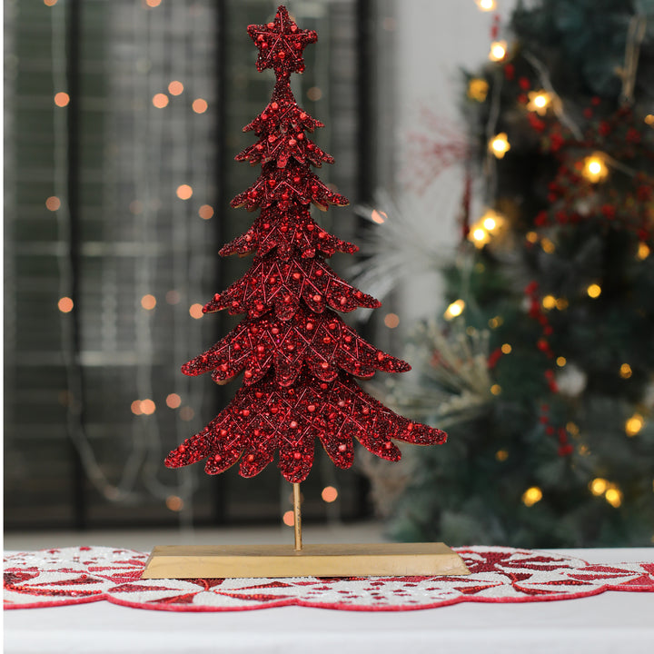 Dickens Beaded Christmas Tree / Red / 10"x19.2" / Set of 1 - trunkin.in