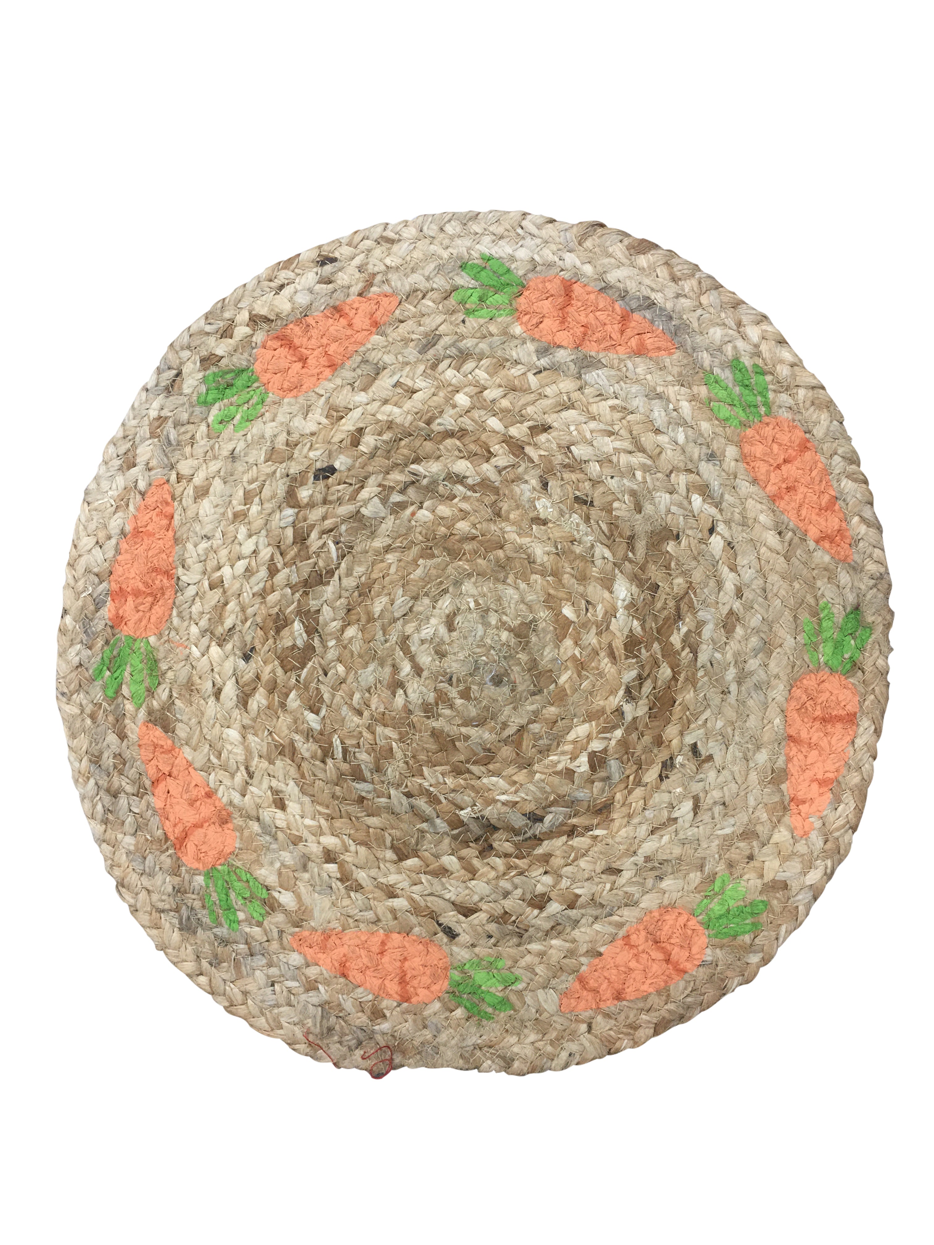 Jute Placemats, Chargers / Set of 2 / 15 in. Round/ Natural With Carrort Design