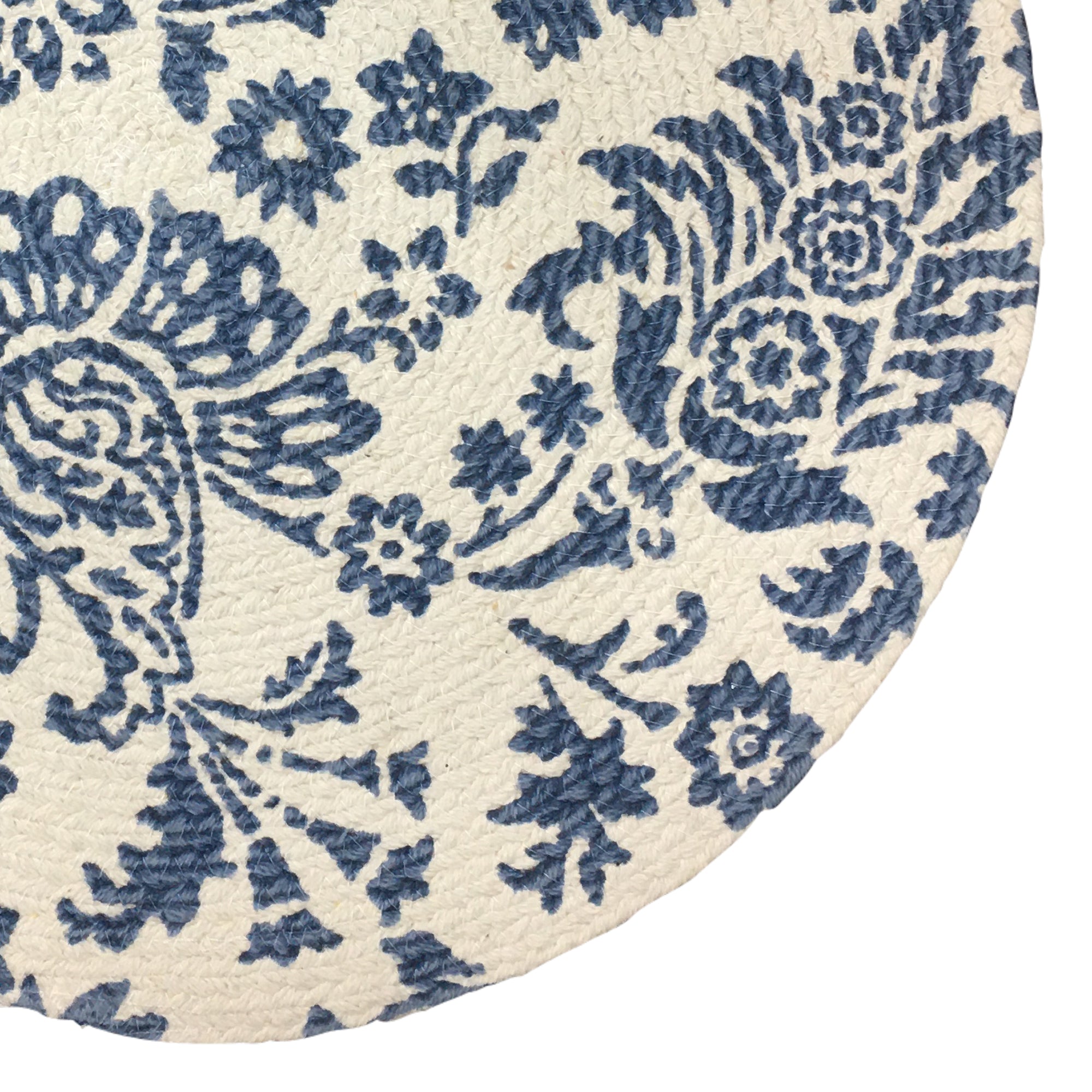 Jute Placemats, Chargers / Set of 2 / 15 in. Round/ White & Blue