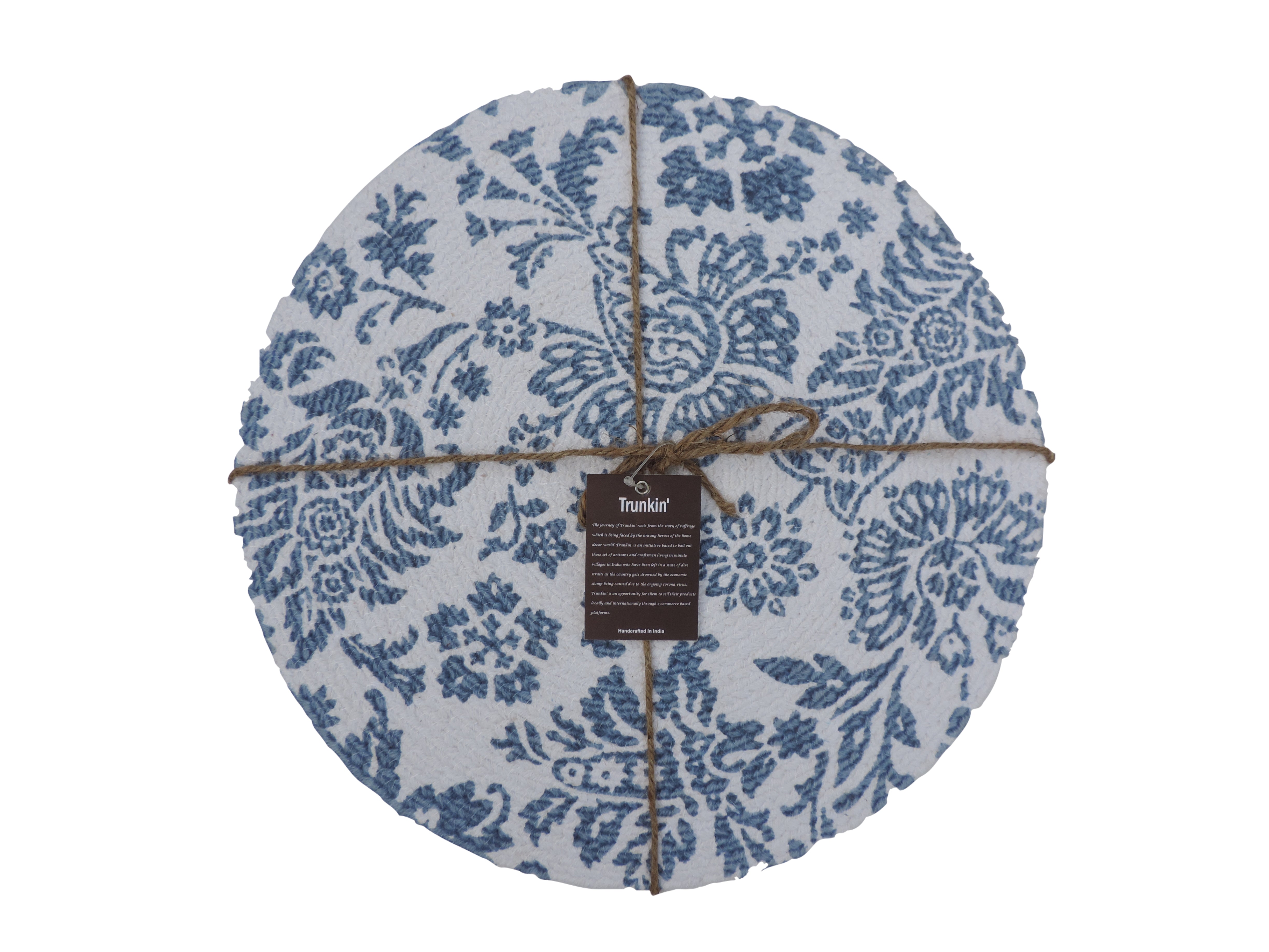 Jute Placemats, Chargers / Set of 2 / 15 in. Round/ White & Blue