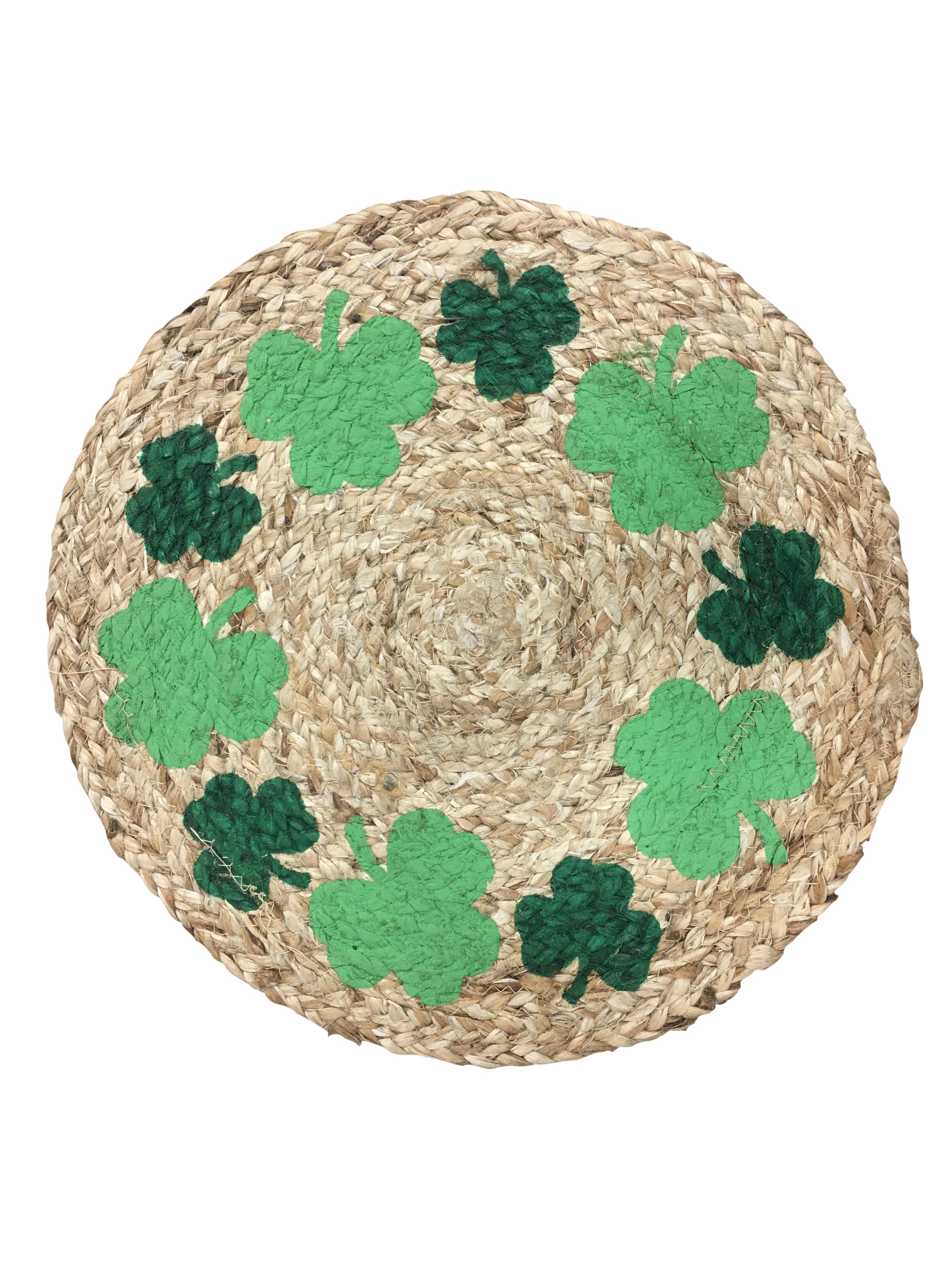 Jute Placemats, Chargers / Set of 2 / 15 in. Round/ Natural with Leaf Design