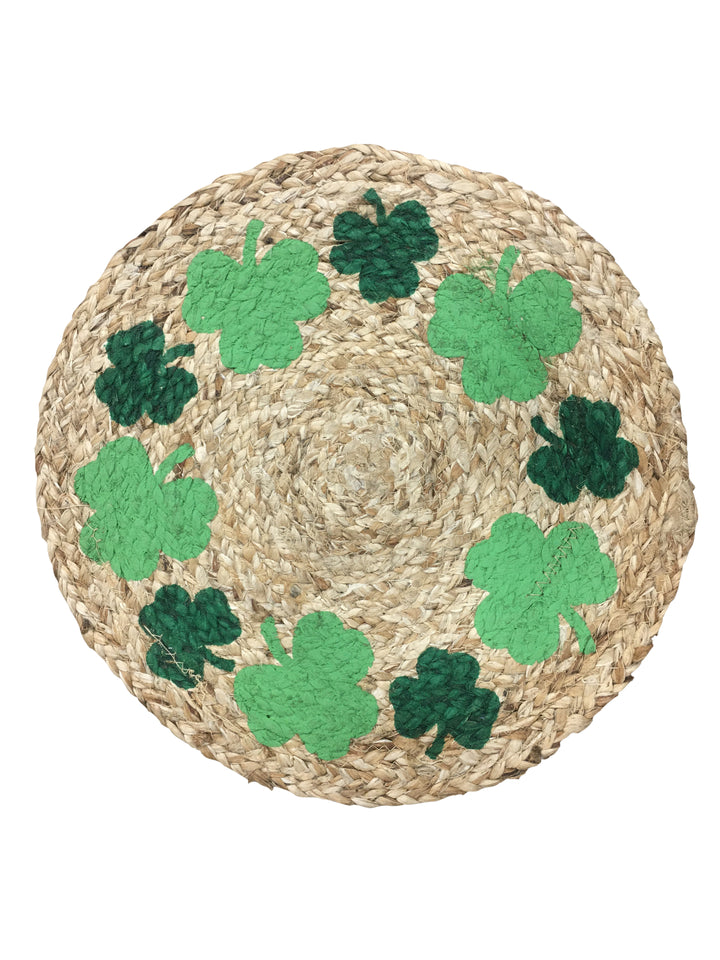 Jute Placemats, Chargers / Set of 2 / 15 in. Round/ Natural with Leaf Design