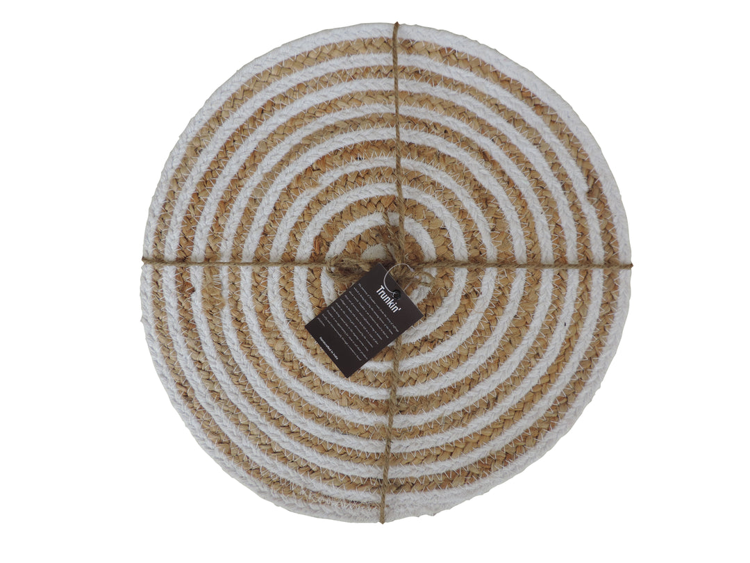 Jute Placemats, Chargers / Set of 2 / 15 in. Round/ Natural with White