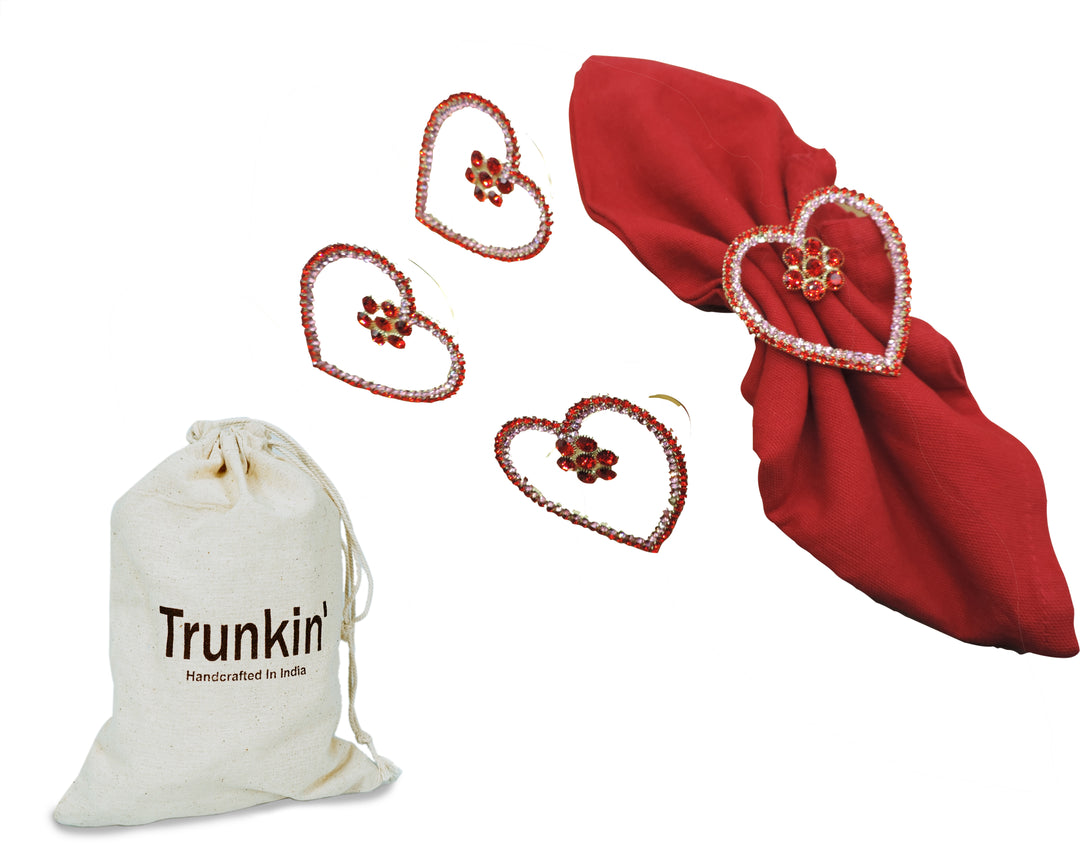 Heart Stone Cold Collection Napkin Rings / Set of 4/ Red