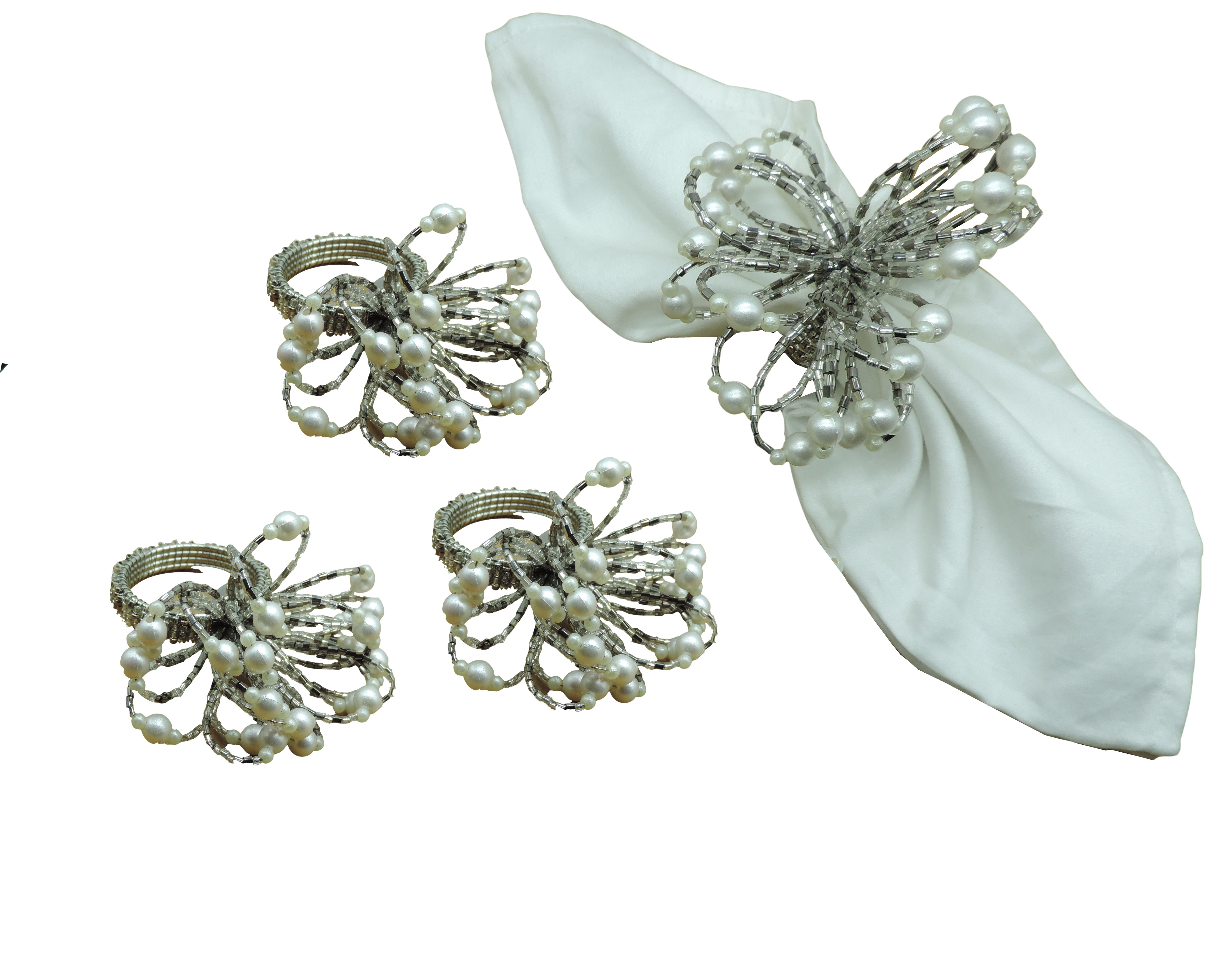 Pearl Flower Napkin Rings / Set of 4 / Smoke