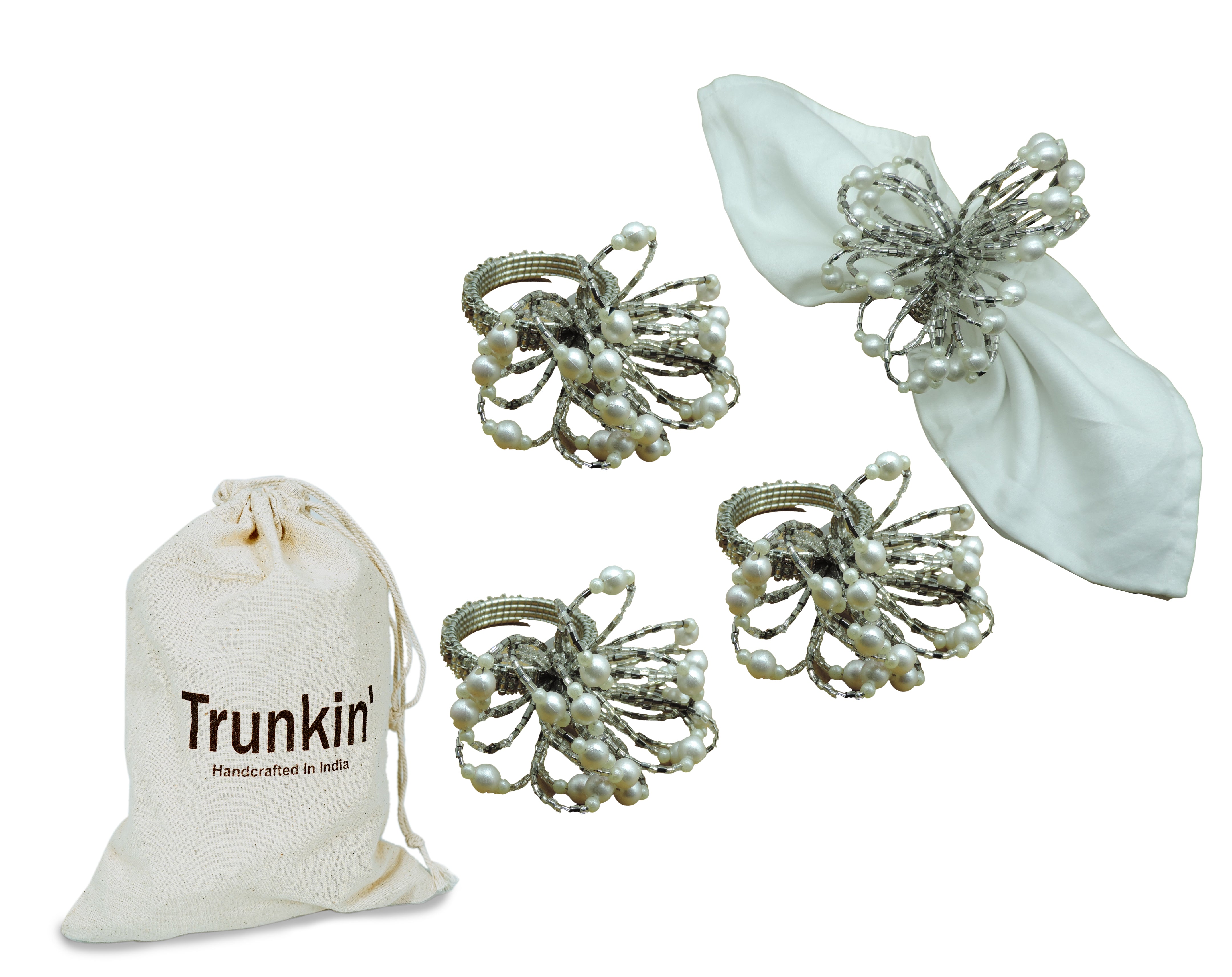 Pearl Flower Napkin Rings / Set of 4 / Smoke