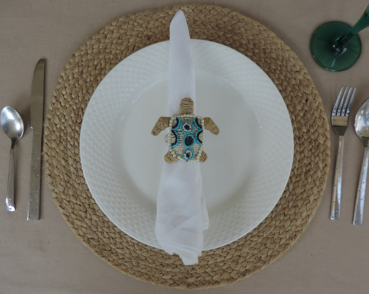 Turtley In Love Napkin Ring / 3.25"x3"x2.25" / Set of 4 / Teal