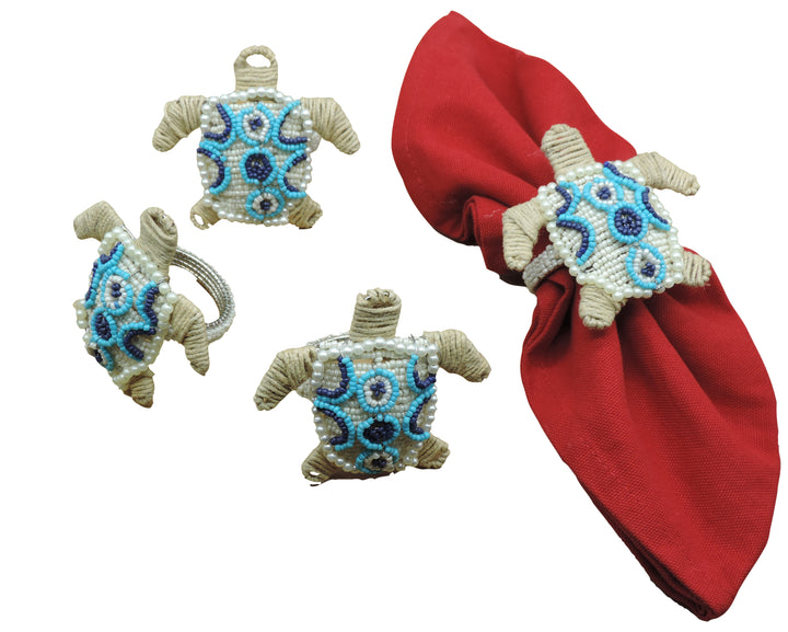 Turtley In Love Napkin Ring / 3.25"x3"x2.25" / Set of 4 / Teal
