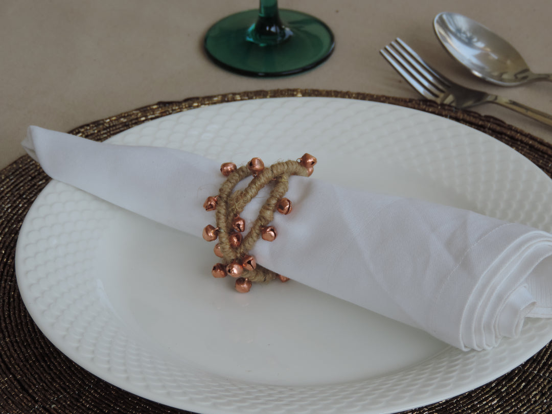 With Bells On Jute Napkin Rings / Set of 4 / Natural Copper