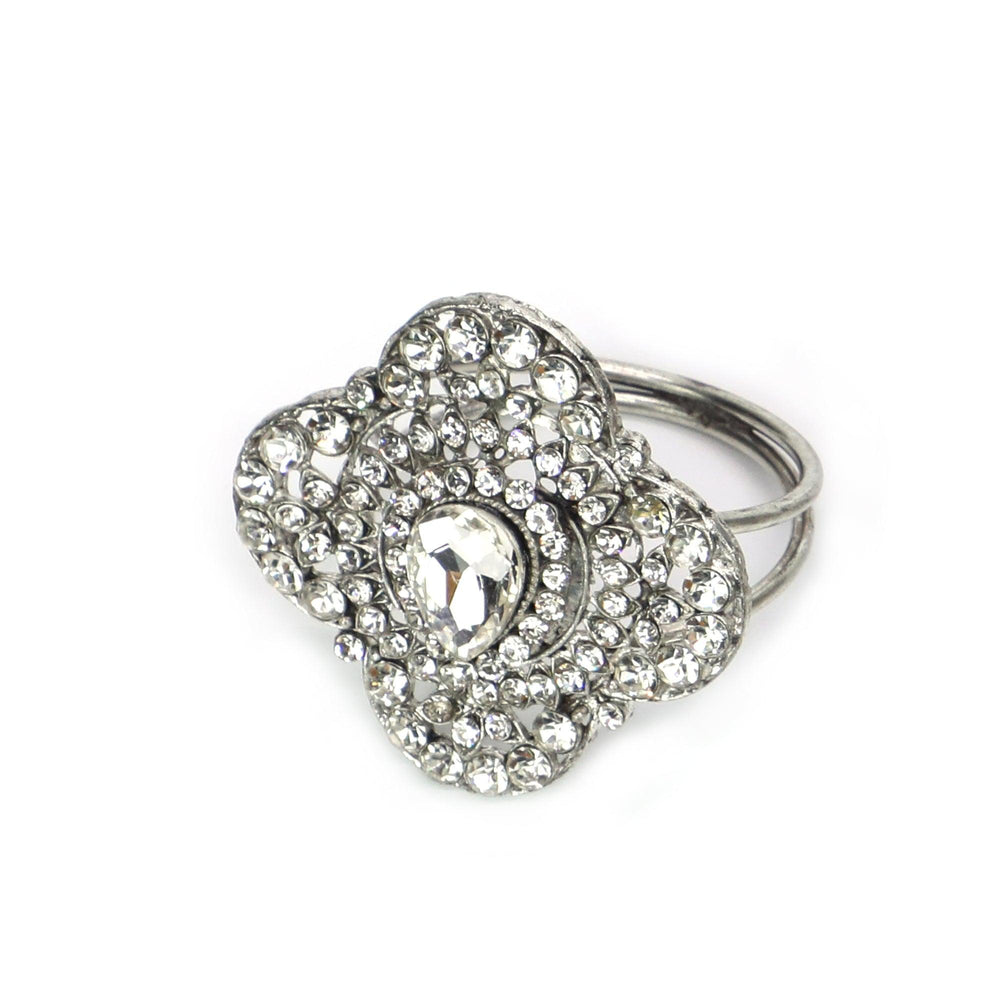 Bold & Beautiful Jeweled Napkin Rings / Silver / 2.20"x2" / Set of 4 - trunkin.in