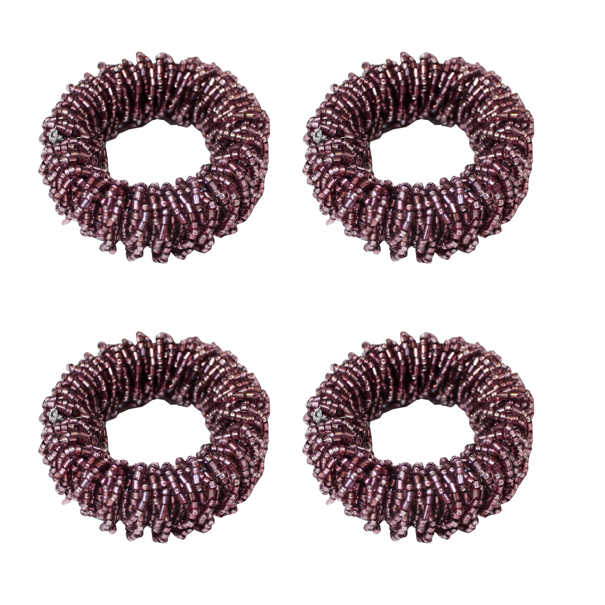 Linen by Trunkin'/ Beaded Napkin Ring Set of 4 / Purple/2" Dia