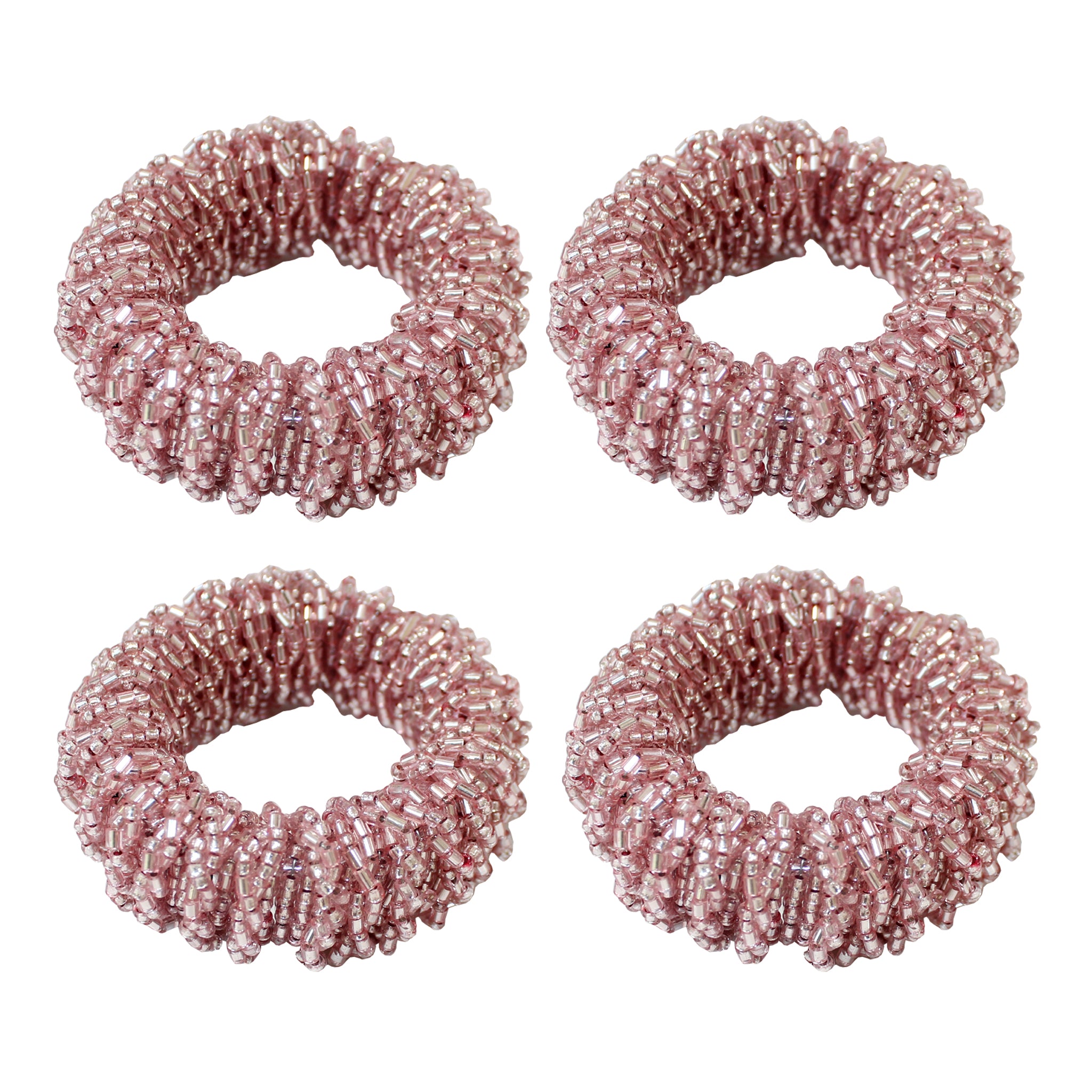 Linen by Trunkin'/ Beaded Napkin Ring Set of 4 / Lt. Pink/2" Dia