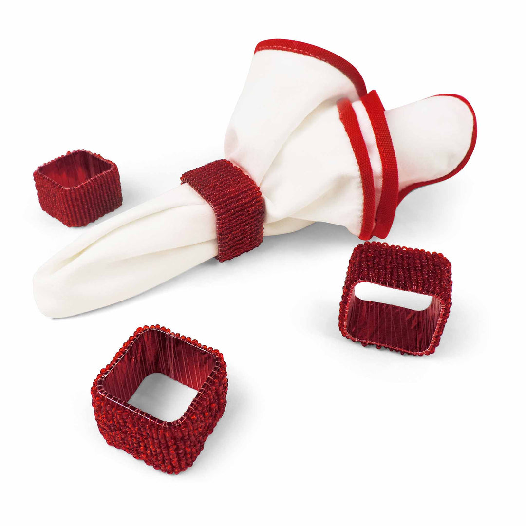 Classic Square Napkin Rings / Set of 4 / Red