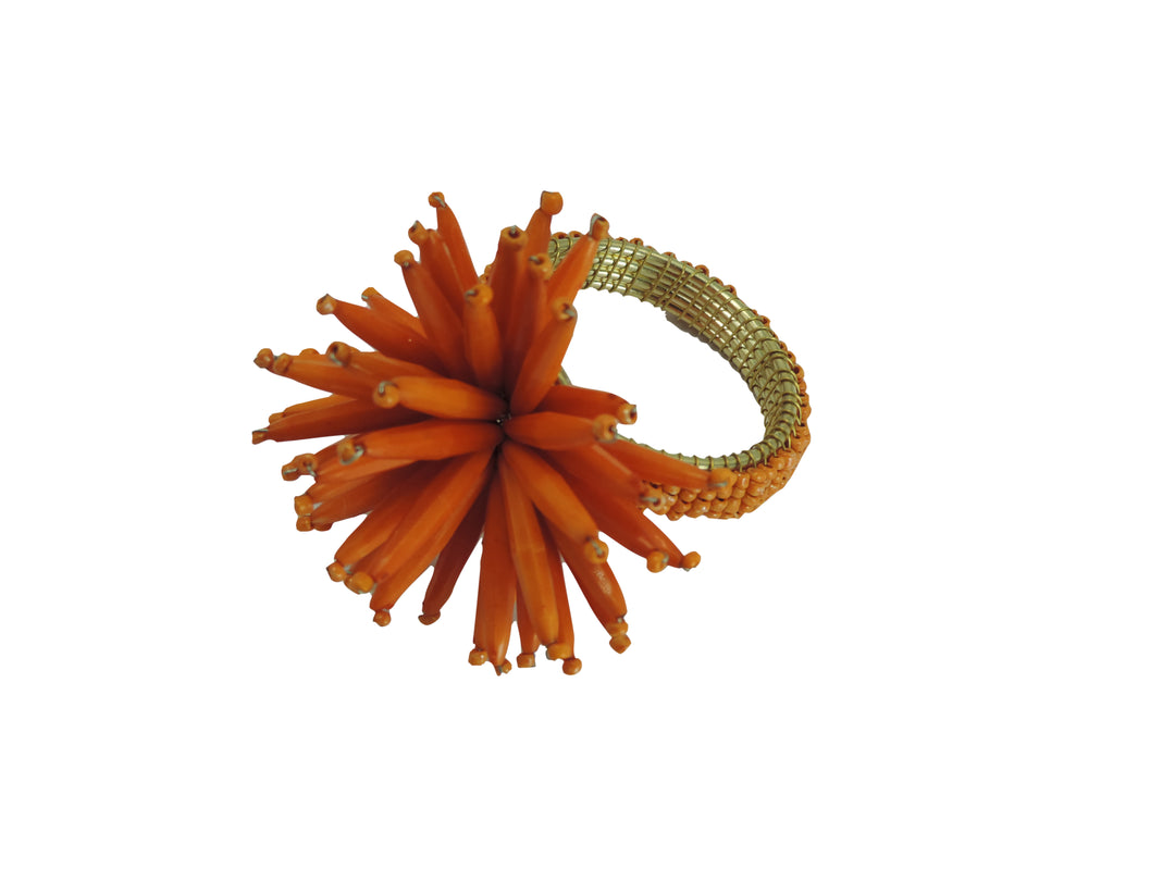 Beaded Thistle Napkin Ring / 2.25"x3" / Set of 4 / Orange