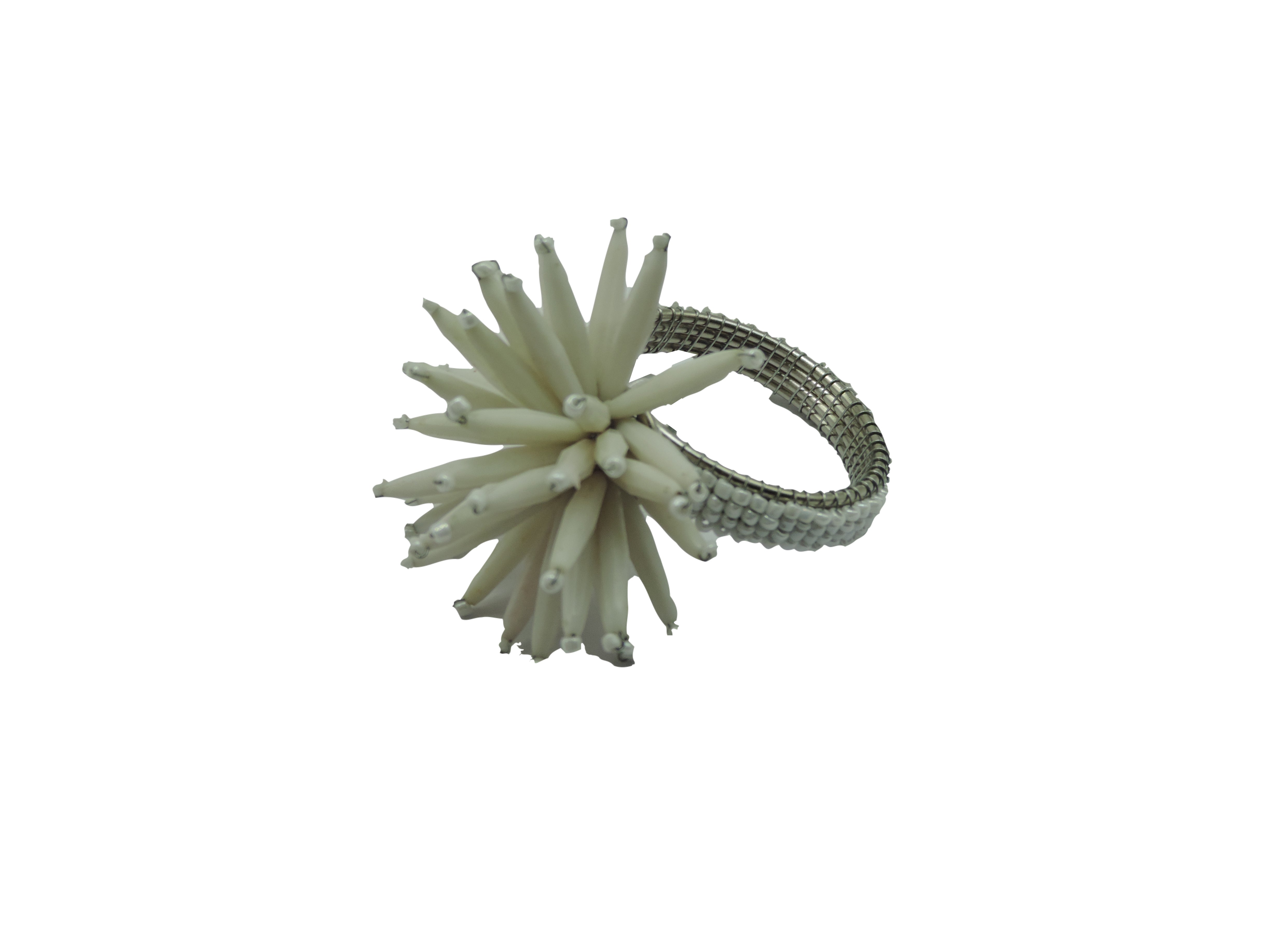 Beaded Thistle Napkin Ring / 2.25"x3" / Set of 4 / White