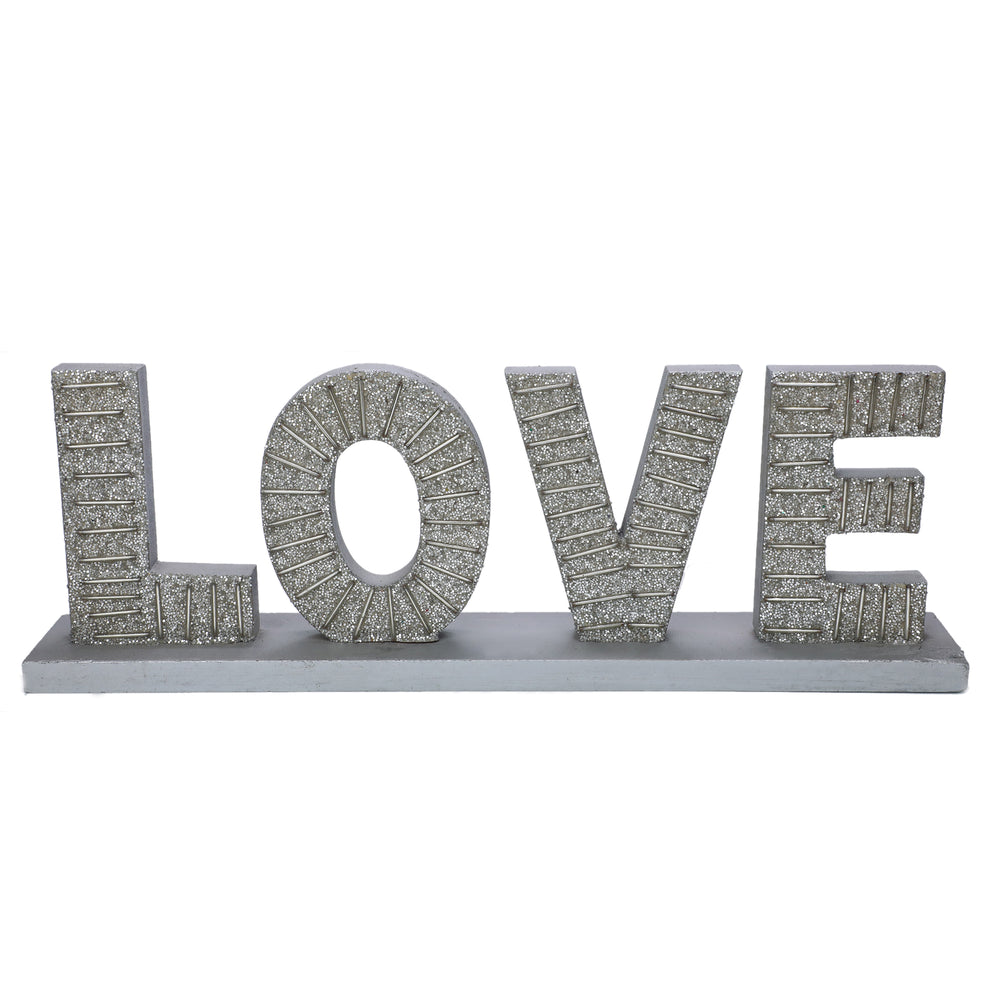 Sweet Talk Wood Sculpture LOVE / Silver / 16.5"x5.8" / Set of 1 - trunkin.in