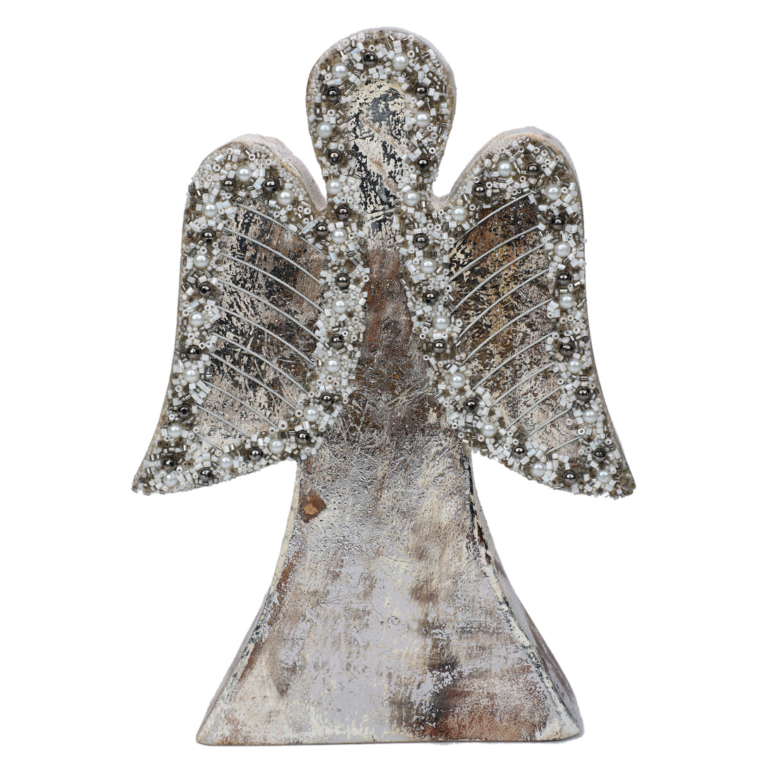 Send Me an Angel Wood Sculpture/Silver & White/7''x1.5"x10"/Set of 1