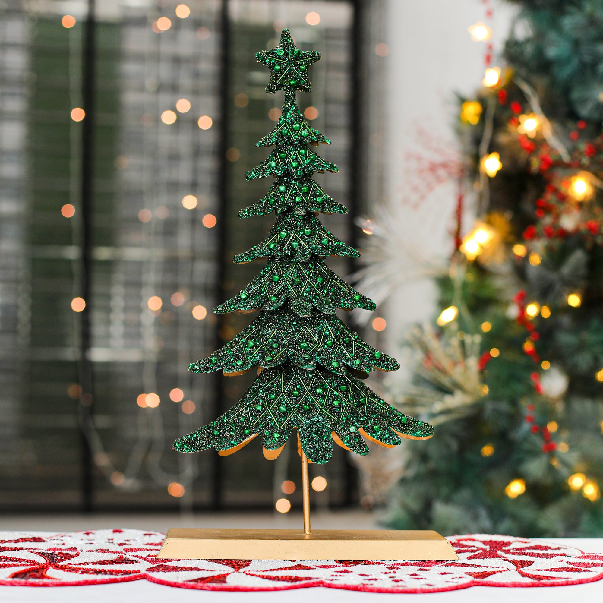Dickens Beaded Christmas Tree / Green / 10"x19.2" / Set of 1 - trunkin.in