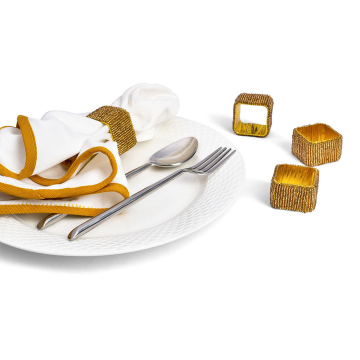 Classic Square Napkin Rings / Set of 4 / Gold